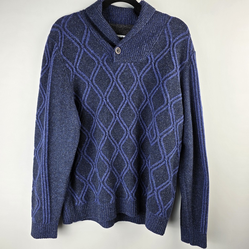Tommy Bahama Men's Wool Silk Diamond Drive Shawl Sweater‎ Medium Mazarine Blue